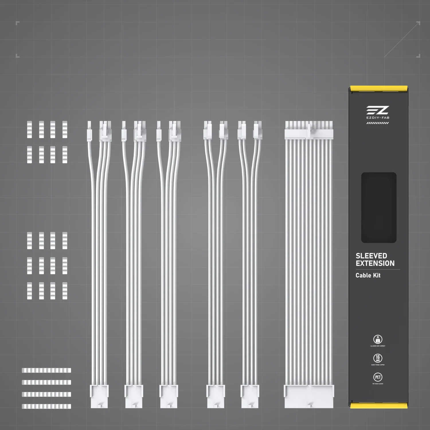 EZDIY 16AWG PSU Cable Extension 6 Cables V2-All White - EZDIY product image