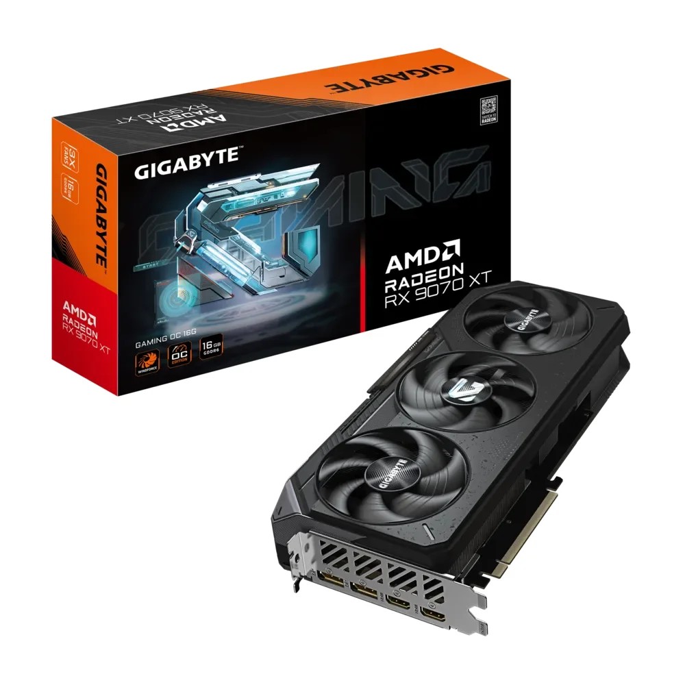GIGABYTE AMD Radeon RX9070XT Gaming OC - 16GB; 256-Bit Memory Bus; 2x HDMI; 2x DisplayPort. Min 850W PSU. 