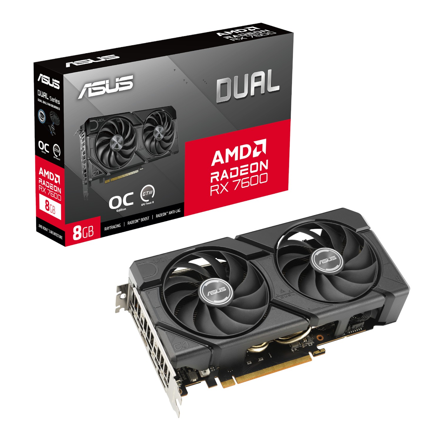 ASUS Dual Radeon RX 7600 EVO OC Edition 8GB GDDR6 Graphics Card - ASUS product image