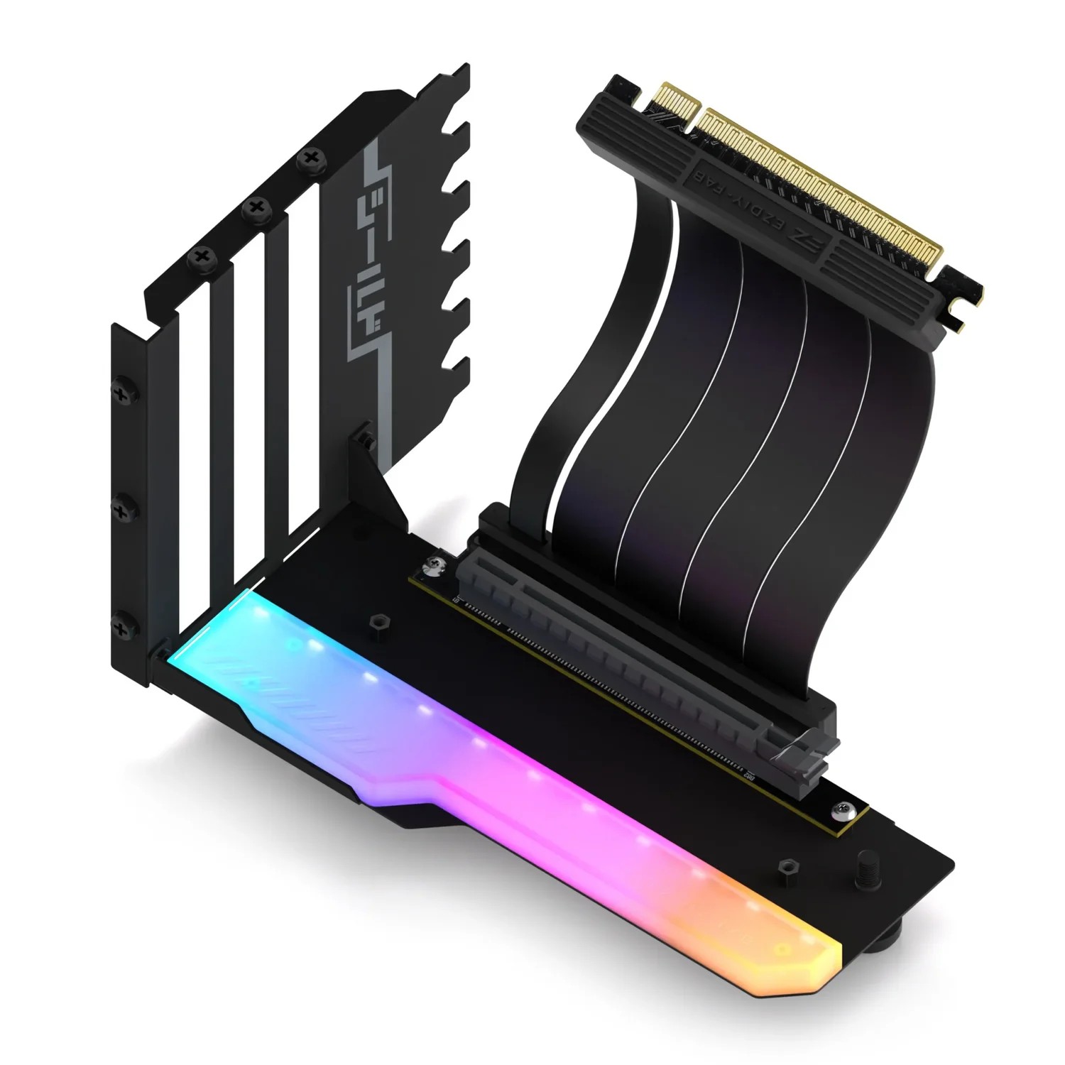 EZDIY Vertical GPU Mount with High-Speed PCIE 4.0 Riser Cable, ARGB Module, 115mm/4.52in Flexible Extension, 90 Degree Connector, Only Compatible to Full-Opened PCIe Slots-Black - EZDIY product image