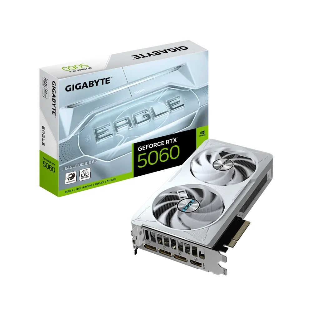 GIGABYTE nVidia GeForce RTX 5060 EAGLE OC ICE 8GB - 8GB GDDR7; 128-Bit Memory Bus; 1x HDMI; 3x DisplayPort . 