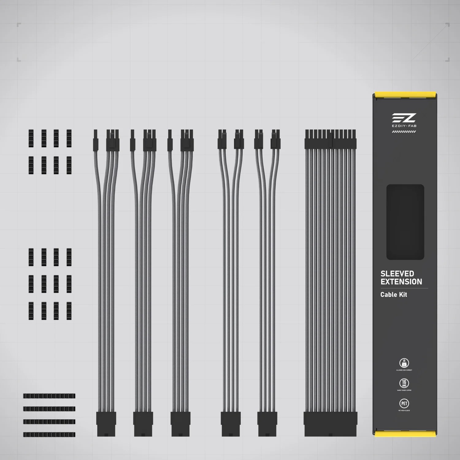 EZDIY 16AWG PSU Cable Extension 6 Cables V2-Carbon - EZDIY product image