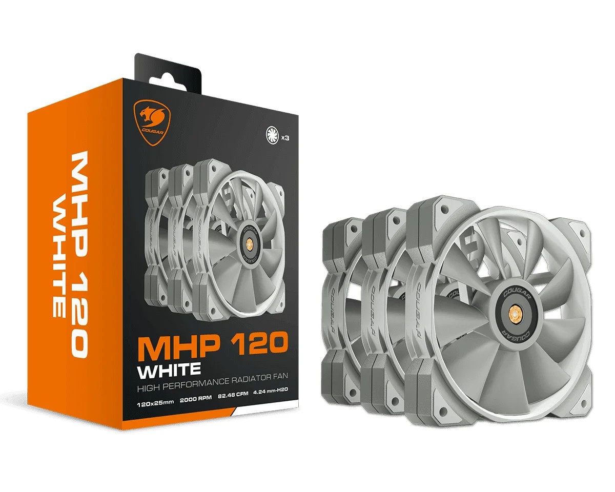 Cougar MHP120 | 120mm PWM Radiator Fan 3-Pack | 4.24mm H2O Static Pressure | White