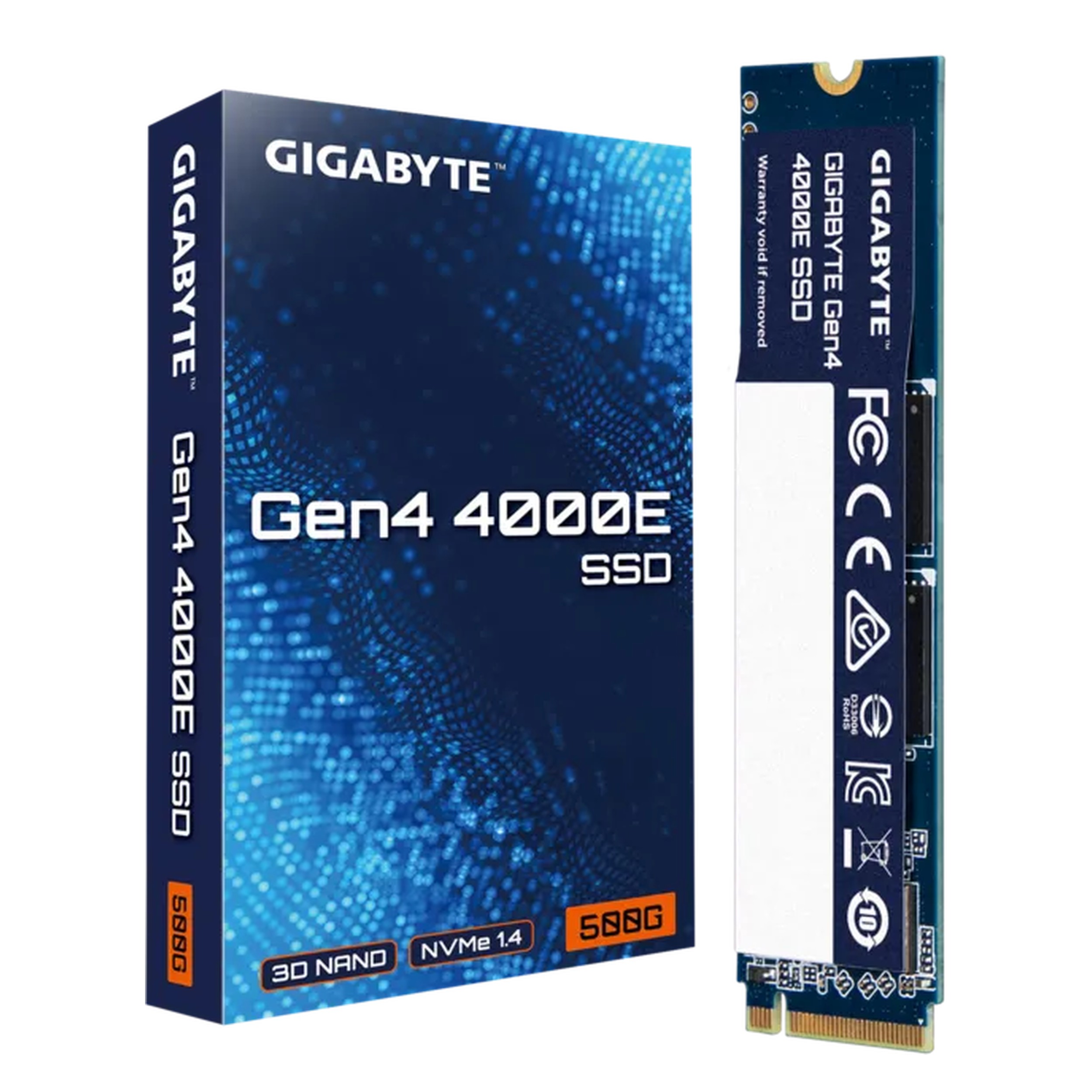 GIGABYTE 500GB Gen 4 4000E SSD; SEQ Read Up to 3600 MB/s / Write Up to 3000MB/s; Limited 3-years warranty.