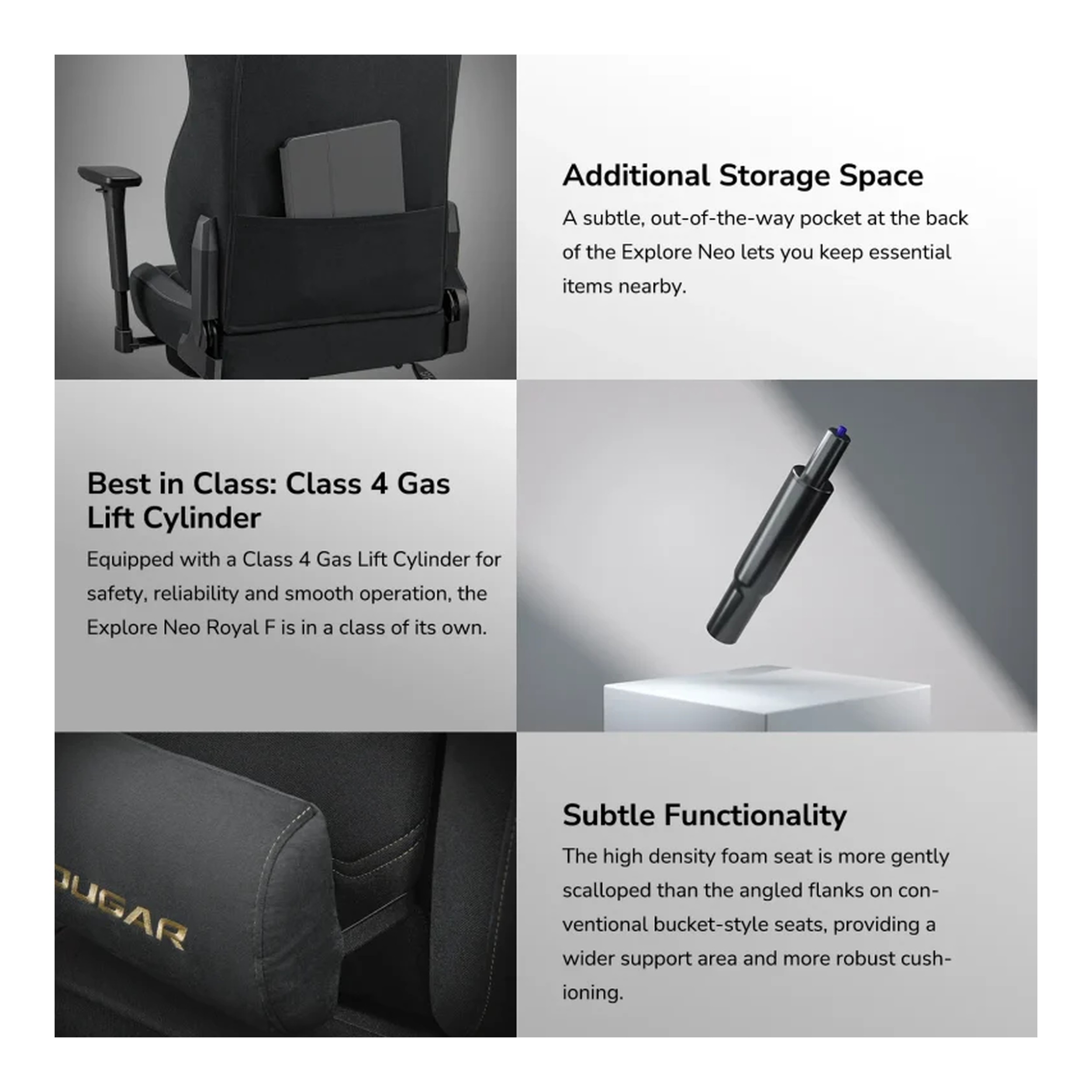 Cougar Explore Neo Royal Fabric Gaming Chair (Gold & Black | 120kg | 155-degree Recline) - additional product image 15