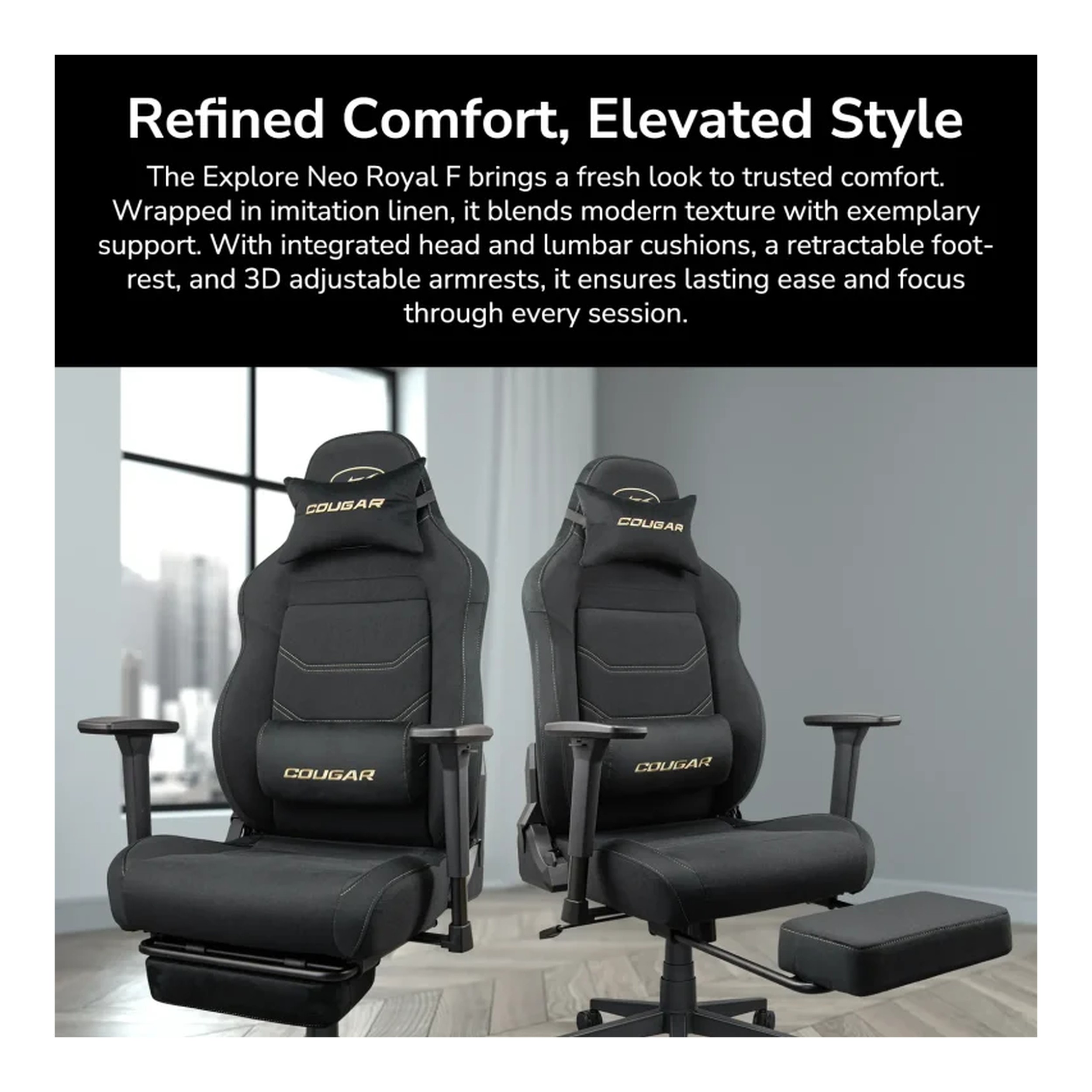 Cougar Explore Neo Royal Fabric Gaming Chair (Gold & Black | 120kg | 155-degree Recline) - additional product image 10
