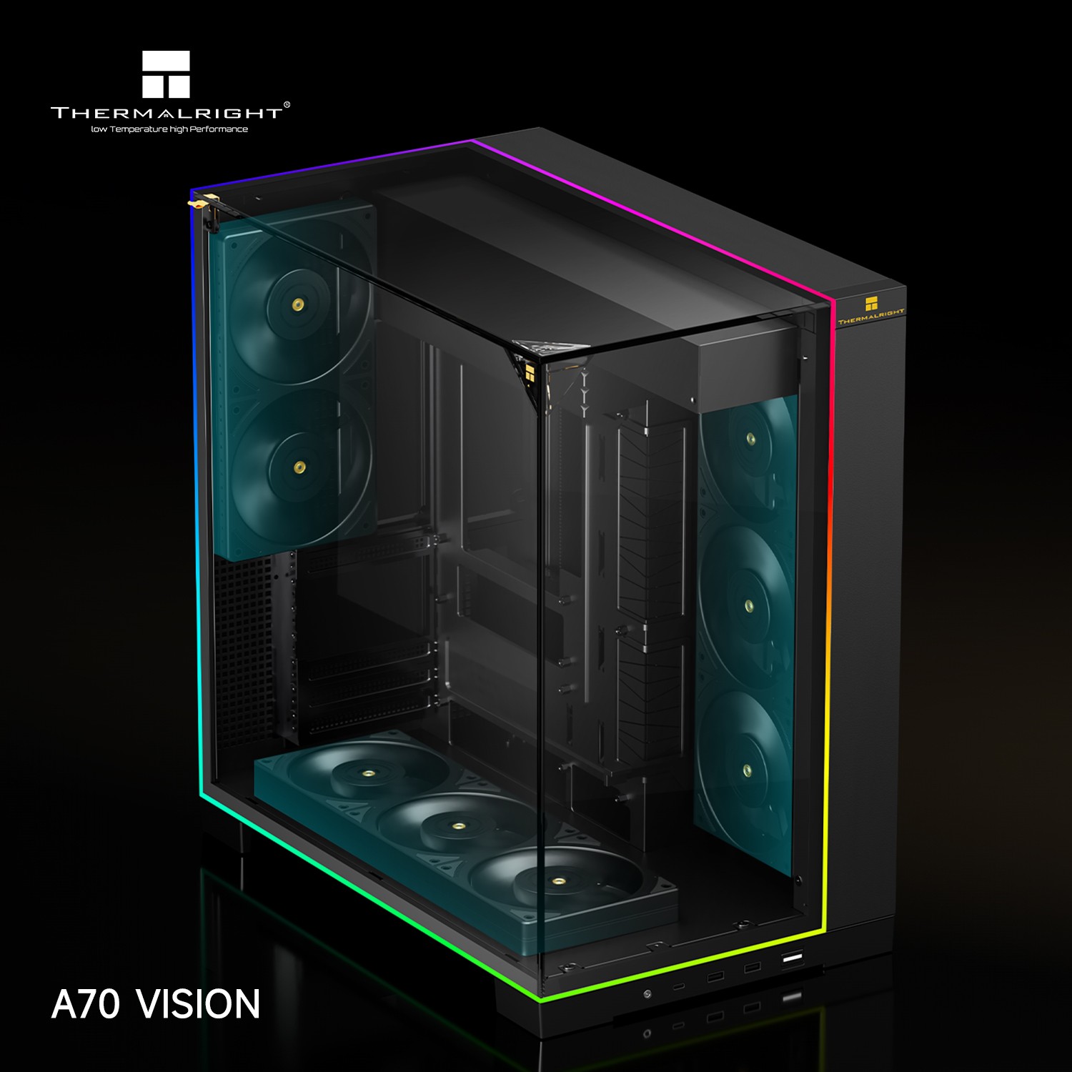 Thermalright ATX computer case with LED lines and 9.16'' LCD screen with TL-C12RB-S V2 X3 + TL-C12C-S X2 - additional product image 3