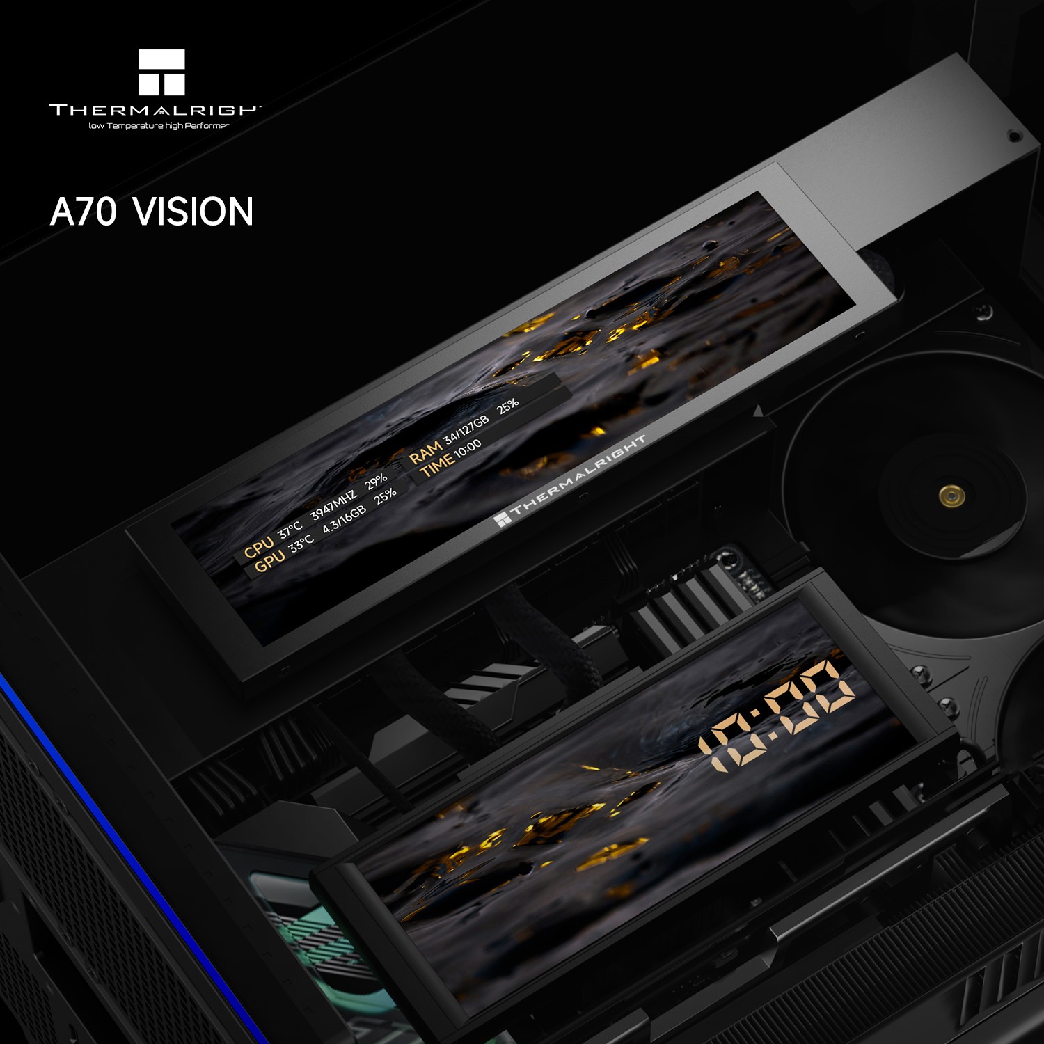 Thermalright ATX computer case with LED lines and 9.16'' LCD screen with TL-C12RB-S V2 X3 + TL-C12C-S X2 - additional product image 7