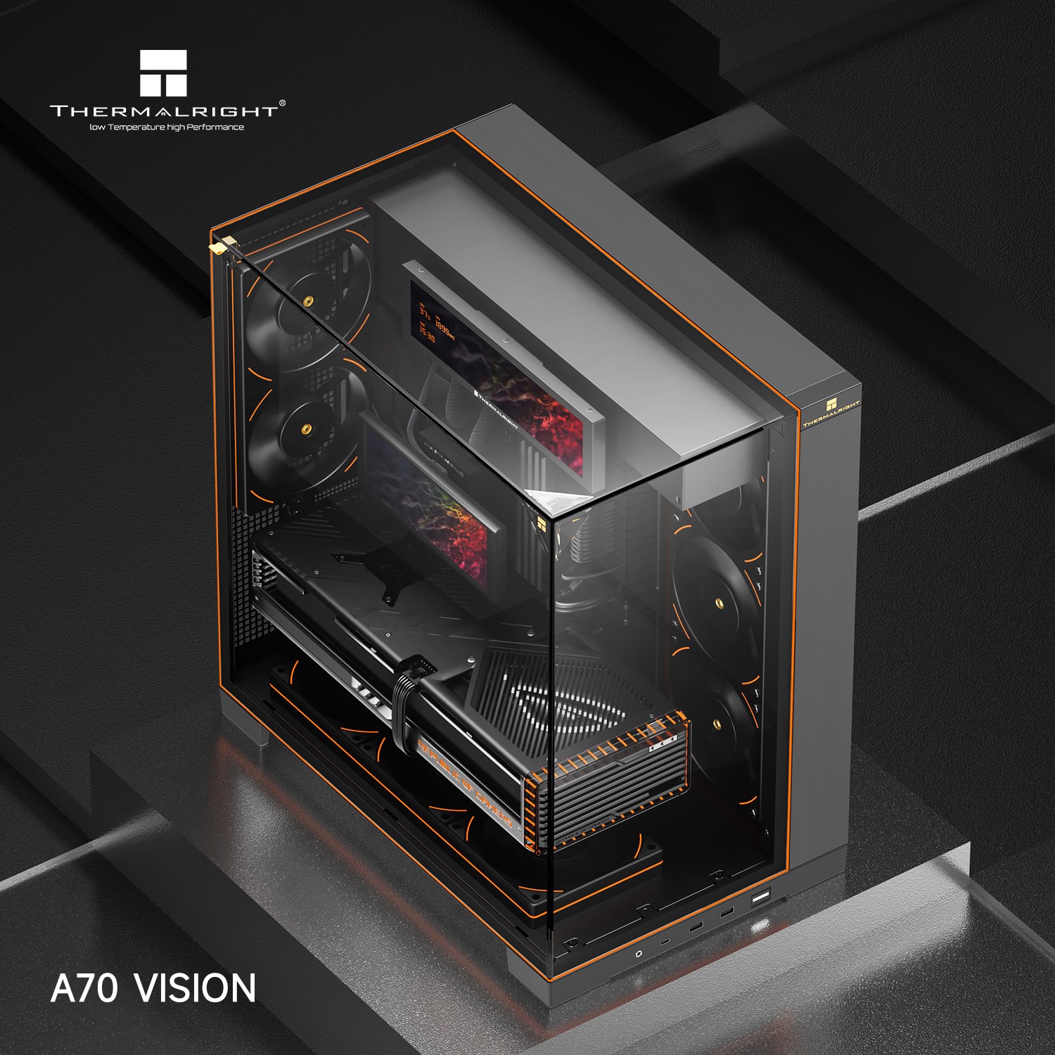 Thermalright ATX computer case with LED lines and 9.16'' LCD screen with TL-C12RB-S V2 X3 + TL-C12C-S X2 - additional product image 4