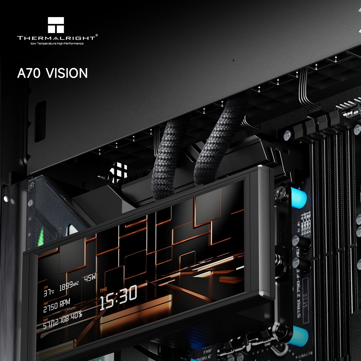 Thermalright ATX computer case with LED lines and 9.16'' LCD screen with TL-C12RB-S V2 X3 + TL-C12C-S X2 - additional product image 6