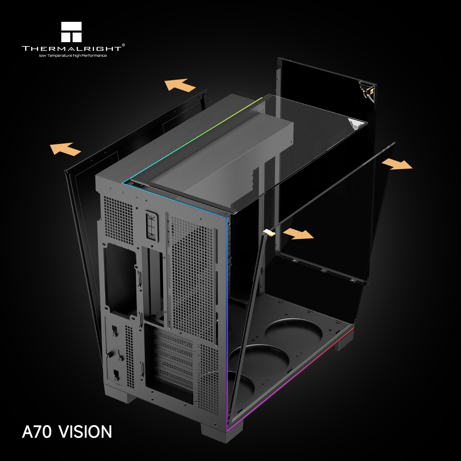 Thermalright ATX computer case with LED lines and 9.16'' LCD screen with TL-C12RB-S V2 X3 + TL-C12C-S X2 - additional product image 5