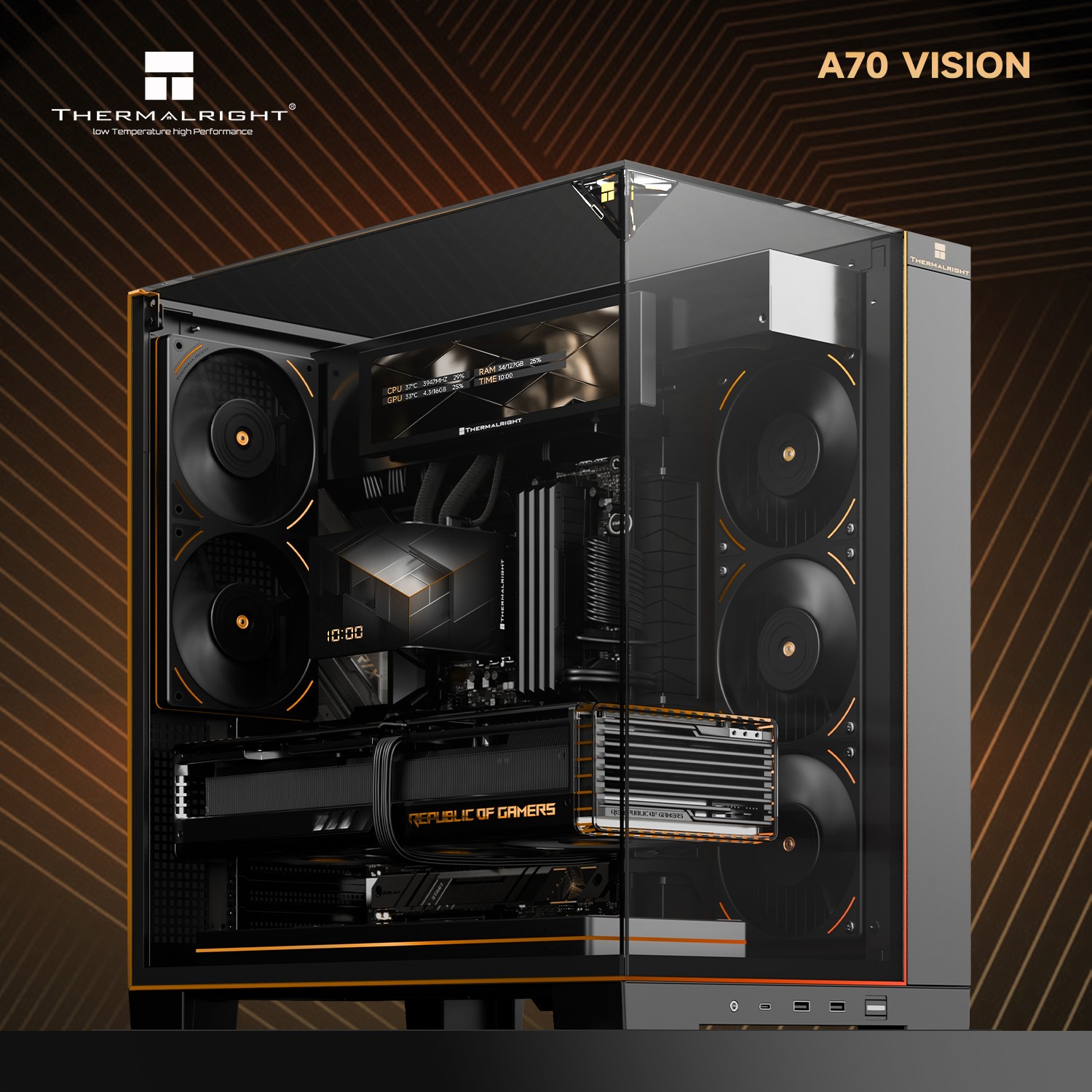 Thermalright ATX computer case with LED lines and 9.16'' LCD screen with TL-C12RB-S V2 X3 + TL-C12C-S X2 - additional product image 2