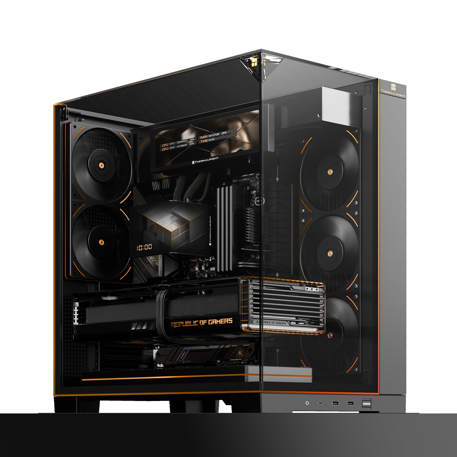 Thermalright ATX computer case with LED lines and 9.16'' LCD screen with TL-C12RB-S V2 X3 + TL-C12C-S X2 - additional product image 9