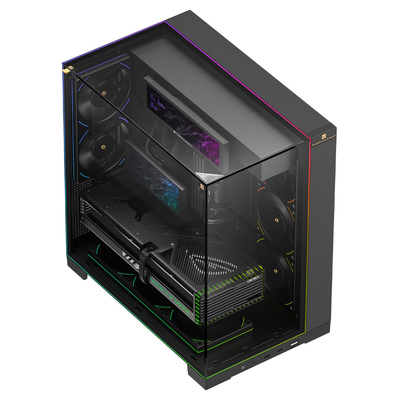 Thermalright ATX computer case with LED lines and 9.16'' LCD screen with TL-C12RB-S V2 X3 + TL-C12C-S X2 - THERMALRIGHT product image